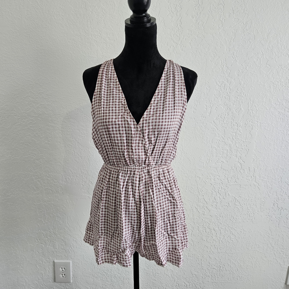 Gingham Check Romper Jumper Shorts Pink Sz Med Y2K Style Cottage Boho Festival